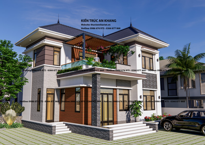 Biệt thự 2 tầng mái Nhật ta Hưng Yên 2