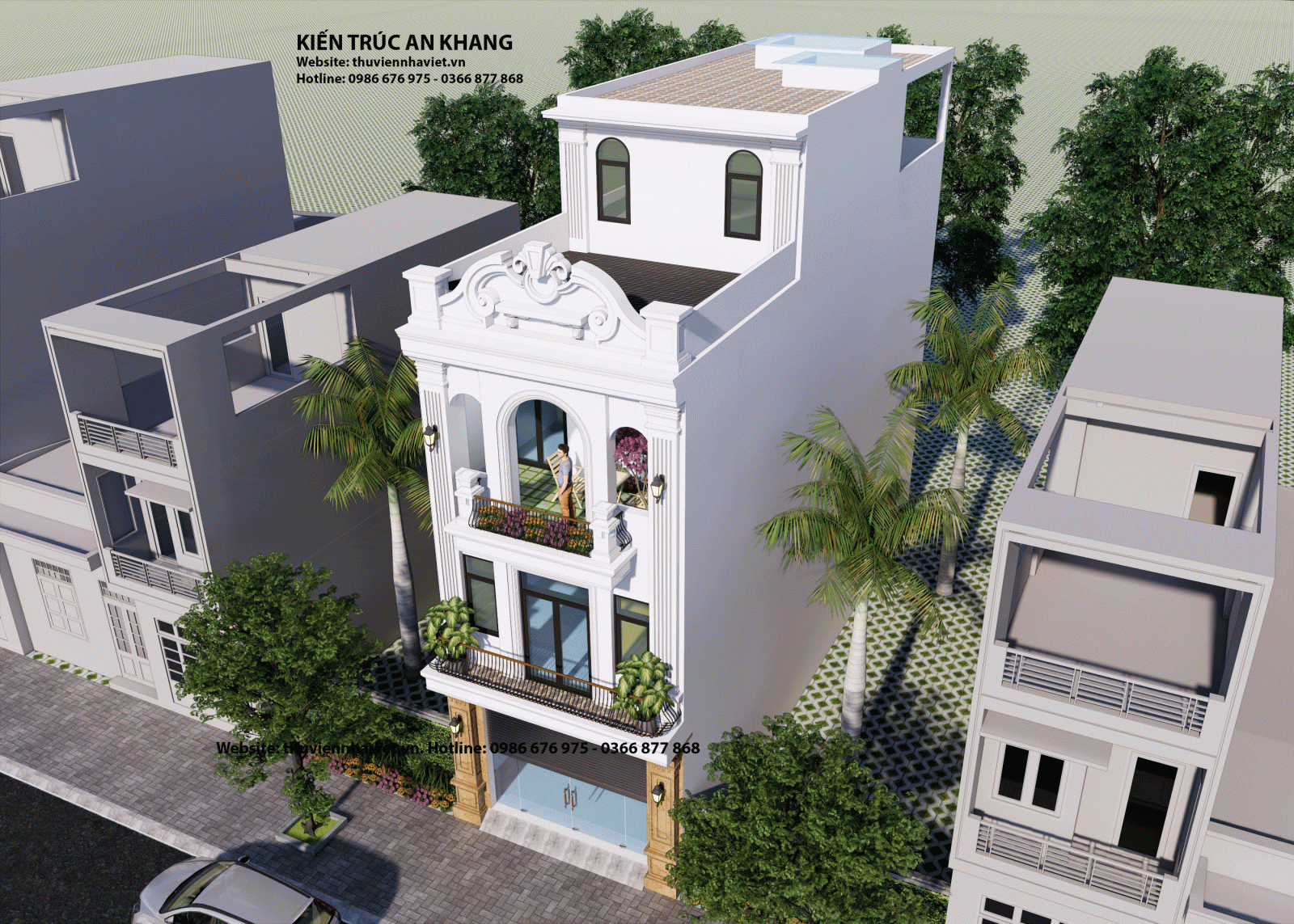 Hình ảnh 3D nhìn từ trên cao nhà phố 3 tầng 1 tum mặt tiền hơn 5m tại Đông Anh - thành phố Hà Nội