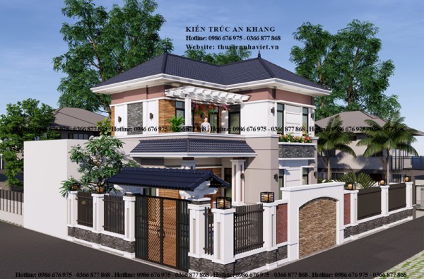 THIẾT KẾ BIỆT THỰ MÁI NHẬT 2 TẦNG TẠI PHÚC LÂM MỸ ĐỨC TP HÀ NỘI